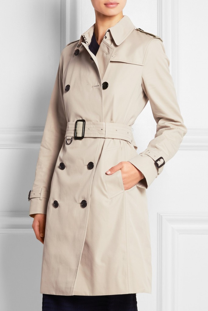 The Kensington Long cotton-gabardine trench coat in Stone colour